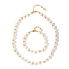 Women's Retro Stainless Steel 18K Gold Plated Pearl Ball Bracelet And Necklace Set With Geometric Design