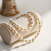 Women's Retro Stainless Steel 18K Gold Plated Pearl Ball Bracelet And Necklace Set With Geometric Design