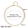 Women's Retro Stainless Steel 18K Gold Plated Pearl Ball Bracelet And Necklace Set With Geometric Design