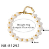 Women's Retro Stainless Steel 18K Gold Plated Pearl Ball Bracelet And Necklace Set With Geometric Design