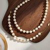 Women's Retro Stainless Steel 18K Gold Plated Pearl Ball Bracelet And Necklace Set With Geometric Design