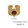 Women's Retro Stainless Steel Open Ring With Oval Tiger Eye Stone Inlay And Gold Tone Electroplated Finish