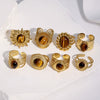 Women's Retro Stainless Steel Open Ring With Oval Tiger Eye Stone Inlay And Gold Tone Electroplated Finish
