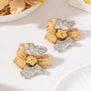 Women's Retro Statement Flower Earrings Gold And Silver Color Blocked Zinc Alloy With Threedimensional Relief Petals And Electroplated Finish