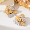 Women's Retro Statement Flower Earrings Gold And Silver Color Blocked Zinc Alloy With Threedimensional Relief Petals And Electroplated Finish