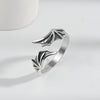 Women's Retro Sterling Silver Wing Ring Adjustable Open Band With Electroplated Bat Wing Design
