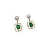 Women's Retro Style Natural Freshwater Pearl Earrings With Square Zircon And Alloy Inlaid Artificial Gemstones