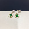 Women's Retro Style Natural Freshwater Pearl Earrings With Square Zircon And Alloy Inlaid Artificial Gemstones