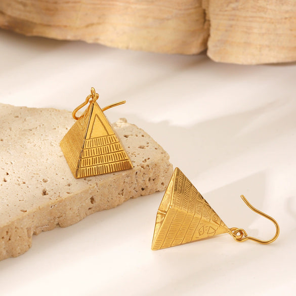 Women's Retro Style Stainless Steel Pyramid Geometric Electroplated Earrings