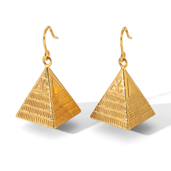 Women's Retro Style Stainless Steel Pyramid Geometric Electroplated Earrings