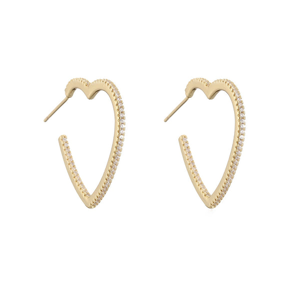 Women's Retro Stylish Copper 18K Gold Plated Geometric Heart Micropaved Zircon Earrings