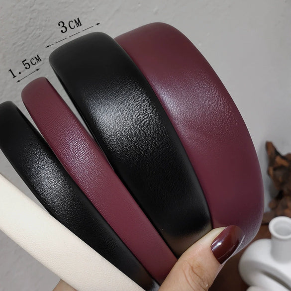 Women's Retro Textured Leather Headband Fashionable French Style Soft Wide Hair Band For Girly Looks