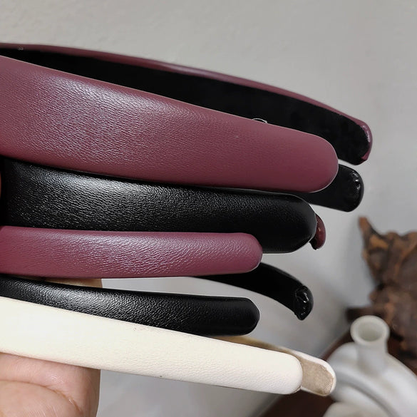 Women's Retro Textured Leather Headband Fashionable French Style Soft Wide Hair Band For Girly Looks