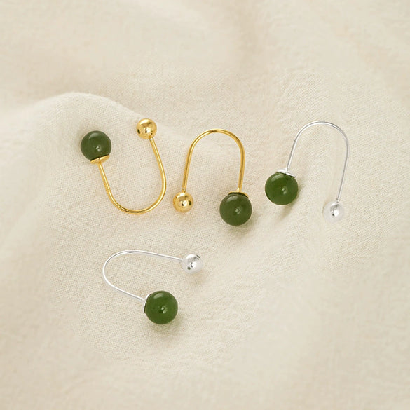 Women's Retro Ushaped Natural Jade Earrings With Sterling Silver Screw Ear Hooks And Electroplated Finish