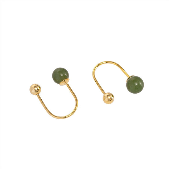 Women's Retro Ushaped Natural Jade Earrings With Sterling Silver Screw Ear Hooks And Electroplated Finish