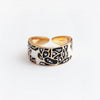 Women's Retro Wide Blue Leaf Geometric Pattern Opening Adjustable Ring With Electroplating