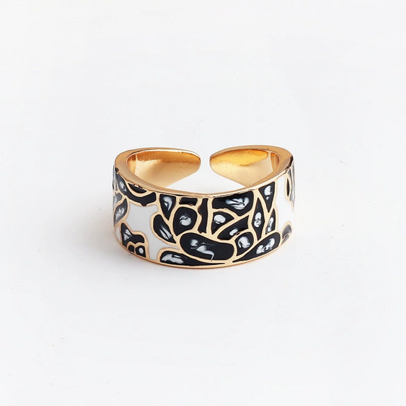 Women's Retro Wide Blue Leaf Geometric Pattern Opening Adjustable Ring With Electroplating