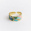 Women's Retro Wide Blue Leaf Geometric Pattern Opening Adjustable Ring With Electroplating