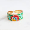 Women's Retro Wide Blue Leaf Geometric Pattern Opening Adjustable Ring With Electroplating