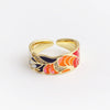 Women's Retro Wide Blue Leaf Geometric Pattern Opening Adjustable Ring With Electroplating