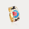 Women's Retro Wide Blue Leaf Geometric Pattern Opening Adjustable Ring With Electroplating