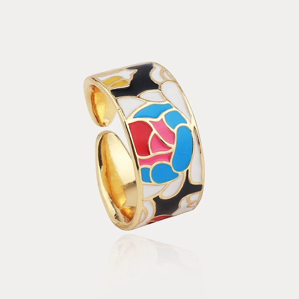 Women's Retro Wide Blue Leaf Geometric Pattern Opening Adjustable Ring With Electroplating
