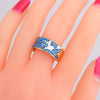 Women's Retro Wide Blue Leaf Geometric Pattern Opening Adjustable Ring With Electroplating