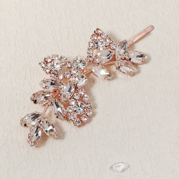 Women's Rhinestone Bridal Hairpin Fashion Flower Diamond Word Clip Elegant Wedding Hair Accessory