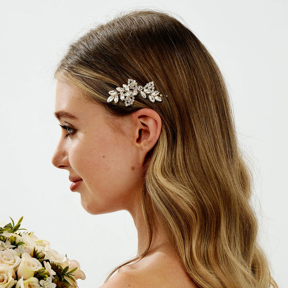 Women's Rhinestone Bridal Hairpin Fashion Flower Diamond Word Clip Elegant Wedding Hair Accessory