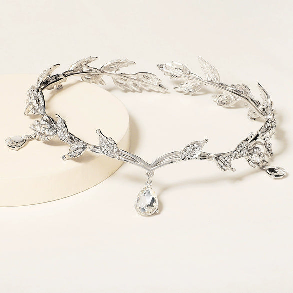 Women's Rhinestone Crown Headband Gold Tone Metal Princess Bridal Hair Accessory For Wedding Dress Photography