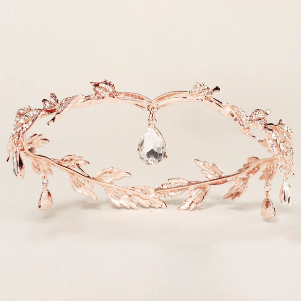 Women's Rhinestone Crown Headband Gold Tone Metal Princess Bridal Hair Accessory For Wedding Dress Photography