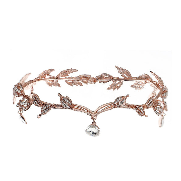 Women's Rhinestone Crown Headband Gold Tone Metal Princess Bridal Hair Accessory For Wedding Dress Photography