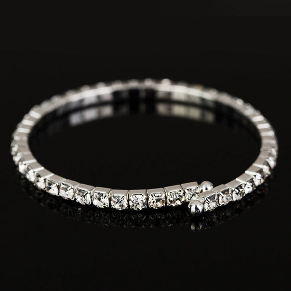 Women's Rhinestone Diamond Pattern Elastic Bracelet With Alloy Inlaid Artificial Gemstones Fashion Bridal Bangle