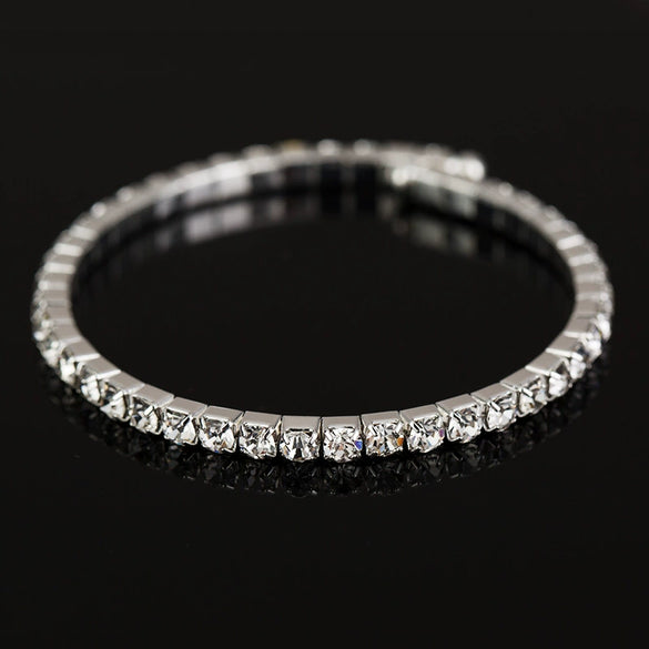 Women's Rhinestone Diamond Pattern Elastic Bracelet With Alloy Inlaid Artificial Gemstones Fashion Bridal Bangle