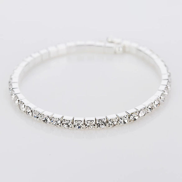 Women's Rhinestone Diamond Pattern Elastic Bracelet With Alloy Inlaid Artificial Gemstones Fashion Bridal Bangle