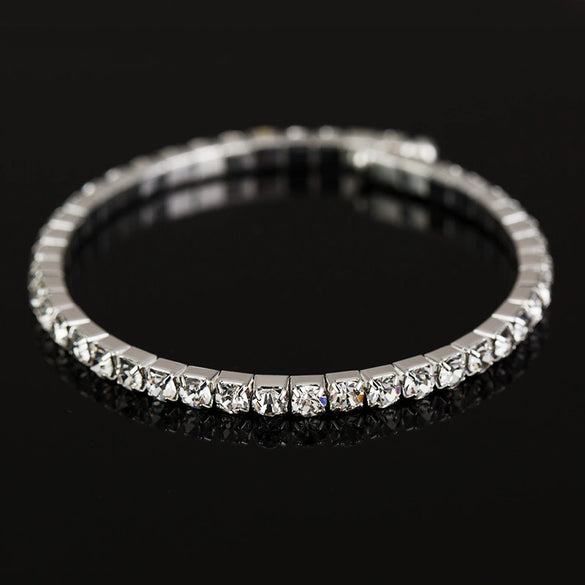 Women's Rhinestone Diamond Pattern Elastic Bracelet With Alloy Inlaid Artificial Gemstones Fashion Bridal Bangle
