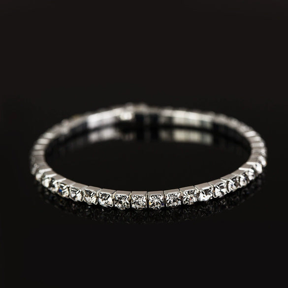 Women's Rhinestone Diamond Pattern Elastic Bracelet With Alloy Inlaid Artificial Gemstones Fashion Bridal Bangle