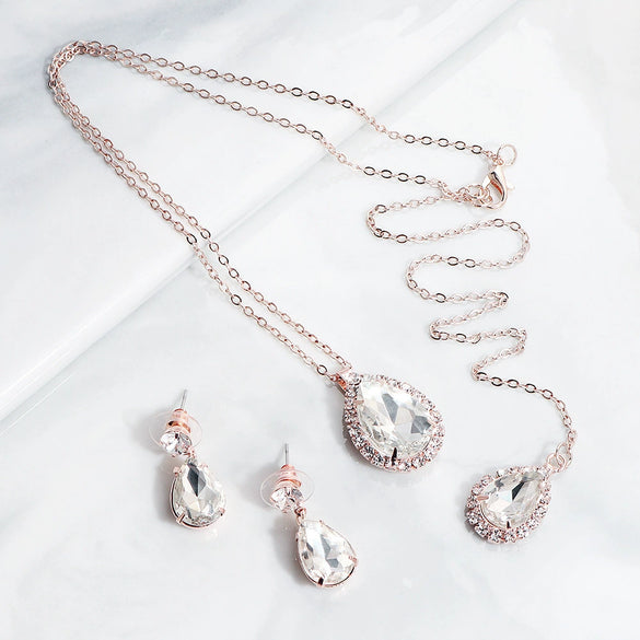 Women's Rhinestone Drop Shape Necklace Earrings And Tassel Body Chain Jewelry Set With Gold Plated Copper And Street Fashion Style
