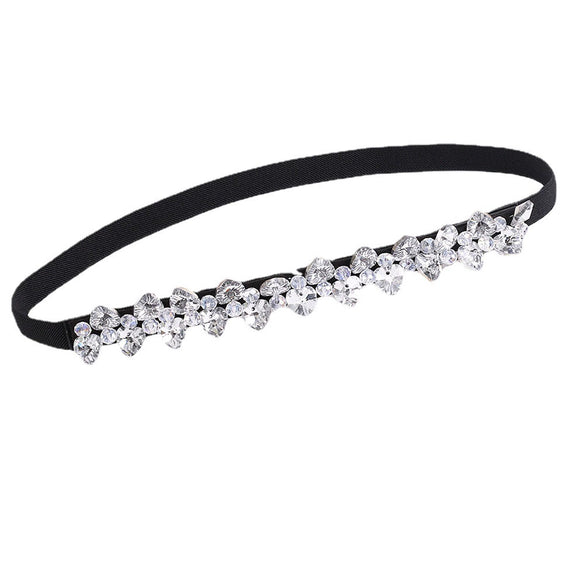 Women's Rhinestone Embellished Elastic Pu Leather Waist Belt With Alloy Buckle And Snap Closure