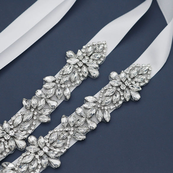 Women’s Rhinestone Floral Woven Bridal Belt With Diamond Embellishments Elegant Luxury Wedding Dress Accessory