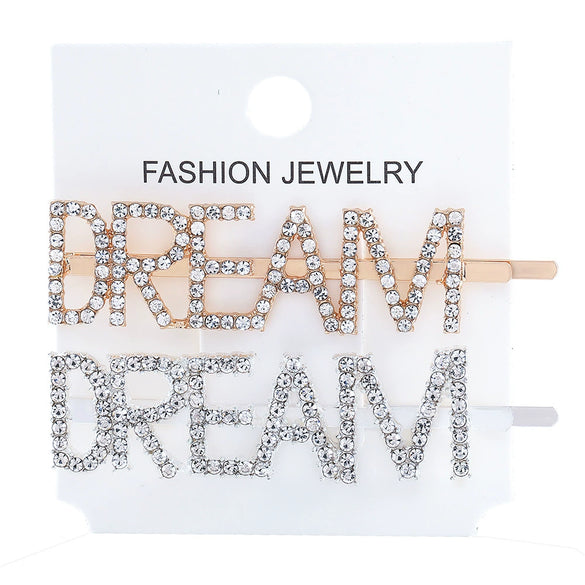 Women's Rhinestone Letter Hair Side Clip Sparkling Text Design Bangs Hairpin Accessory