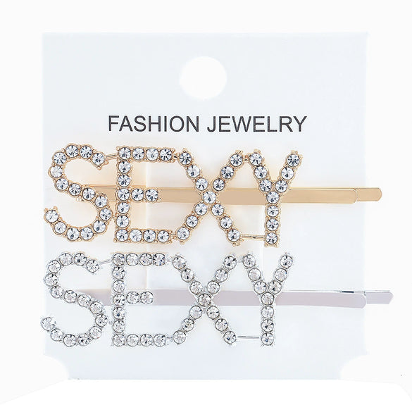 Women's Rhinestone Letter Hair Side Clip Sparkling Text Design Bangs Hairpin Accessory