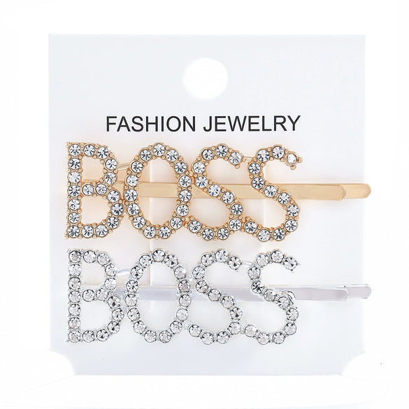 Women's Rhinestone Letter Hair Side Clip Sparkling Text Design Bangs Hairpin Accessory