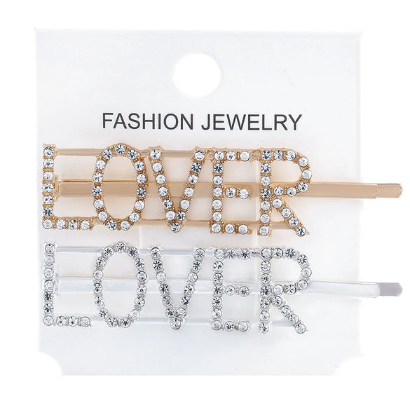 Women's Rhinestone Letter Hair Side Clip Sparkling Text Design Bangs Hairpin Accessory