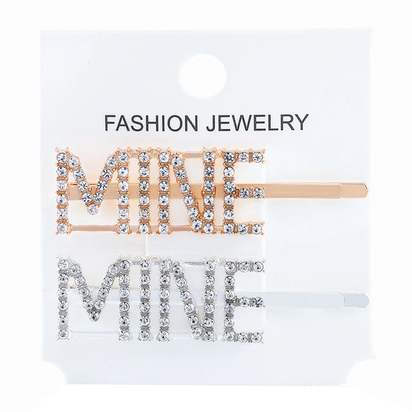 Women's Rhinestone Letter Hair Side Clip Sparkling Text Design Bangs Hairpin Accessory
