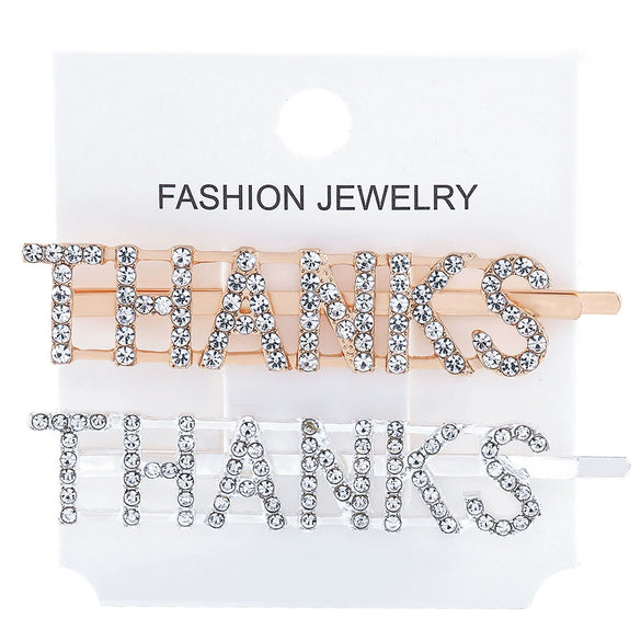 Women's Rhinestone Letter Hair Side Clip Sparkling Text Design Bangs Hairpin Accessory