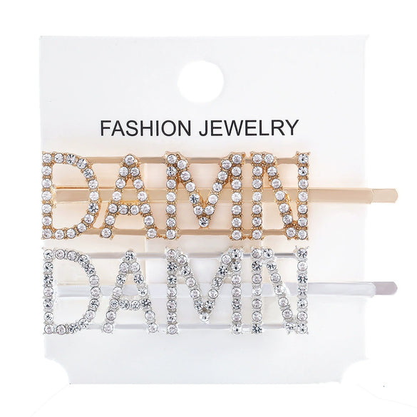 Women's Rhinestone Letter Hair Side Clip Sparkling Text Design Bangs Hairpin Accessory