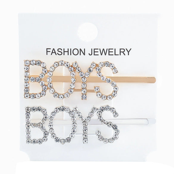 Women's Rhinestone Letter Hair Side Clip Sparkling Text Design Bangs Hairpin Accessory