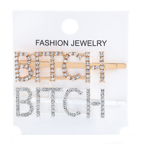 Women's Rhinestone Letter Hair Side Clip Sparkling Text Design Bangs Hairpin Accessory