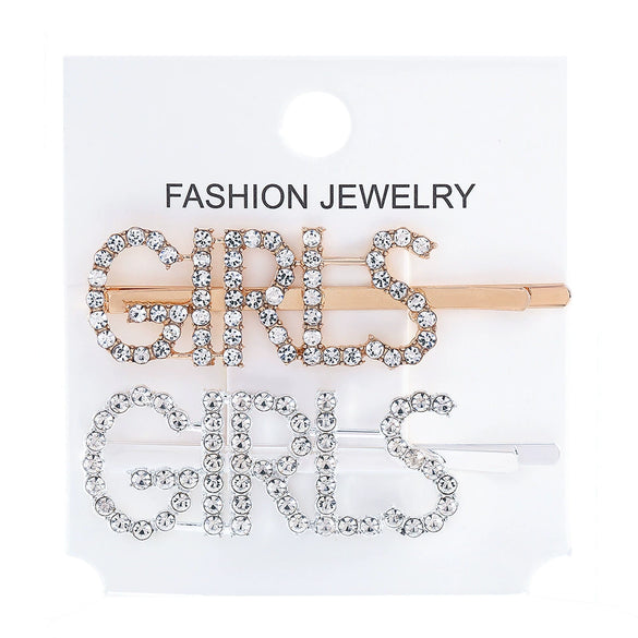 Women's Rhinestone Letter Hair Side Clip Sparkling Text Design Bangs Hairpin Accessory
